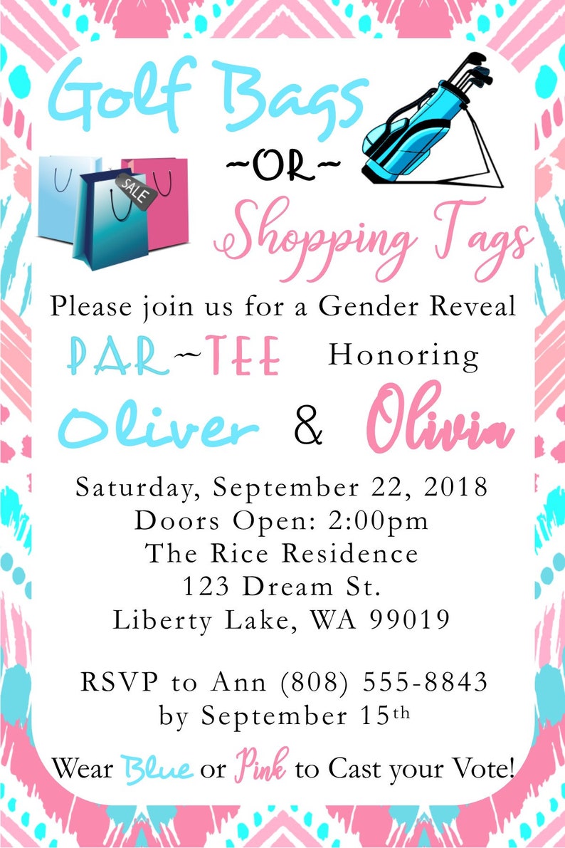 Golf Bags or Shopping Tags Gender Reveal Invitation Etsy