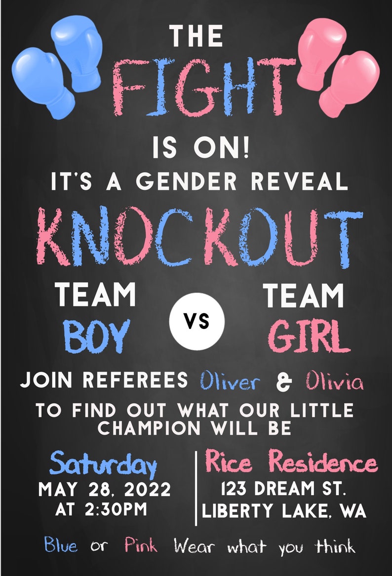 The Fight is on Boxing Gender Reveal Invitation Etsy