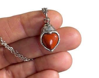 Red Jasper Heart Cremation Urn Necklace: Handmade Memorial Keepsake