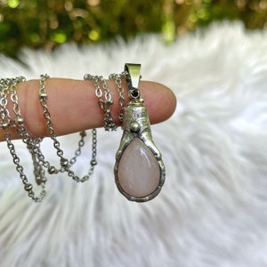 Rose Quartz Urn Necklace: Tear Drop Crystal Cremation Jewelry, Ashes Keepsake Pendant