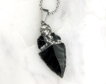 Black Obsidian Arrowhead Urn Necklace, Cremation Jewelry, Keepsake, Memorial Necklace, Urn Pendant, Mens Urn Necklace, Masculine Urn