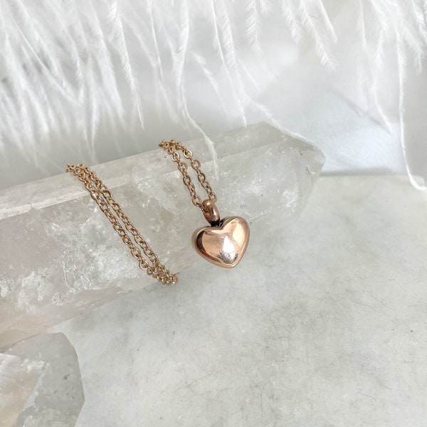 Cremation Urn Necklace, Urn Jewelry, Rose Gold Heart Urn, Womans Urn Pendant, Cremation Necklace, Memorial Jewelry, Cremation Jewelry