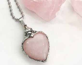 Pink Heart Cremation Necklace, Urn Pendant, Rose Quartz Urn Necklace, Memorial, Keepsake, Momento, Healing Crystal, Womens Urn, Girls Urn