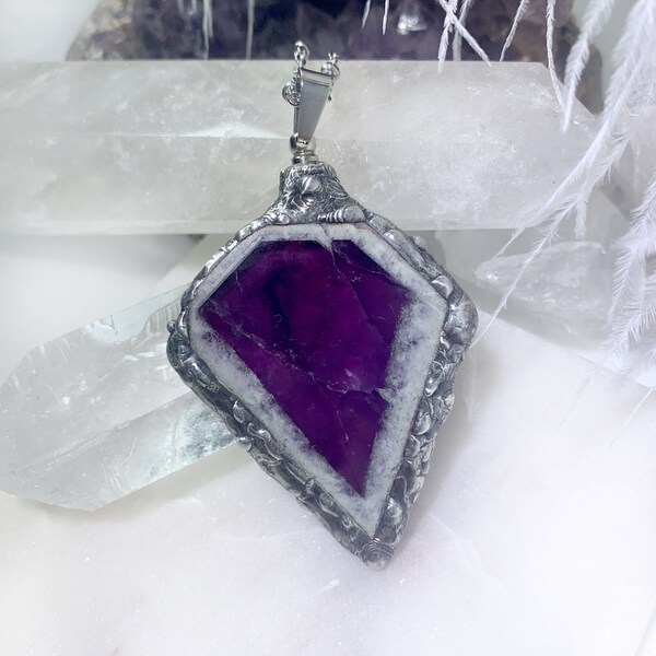 Amethyst Slice Urn Necklace, Cremation Jewelry, Crystal Urn, Memorial Jewelry, Keepsake Necklace, Womans Urn, Girls Urn, Child Urn, Pet Urn