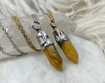 Cremation Necklace, Bumble Bee Jasper Urn Necklace, Urn Point Cremation Pendant, Memorial, Keepsake, Crystal Urn, Yellow Crystal Urn