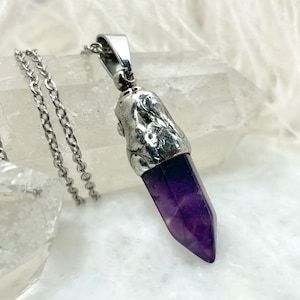 Collier pour urne funéraire fait main en cristal d&#39;améthyste : bijoux de deuil