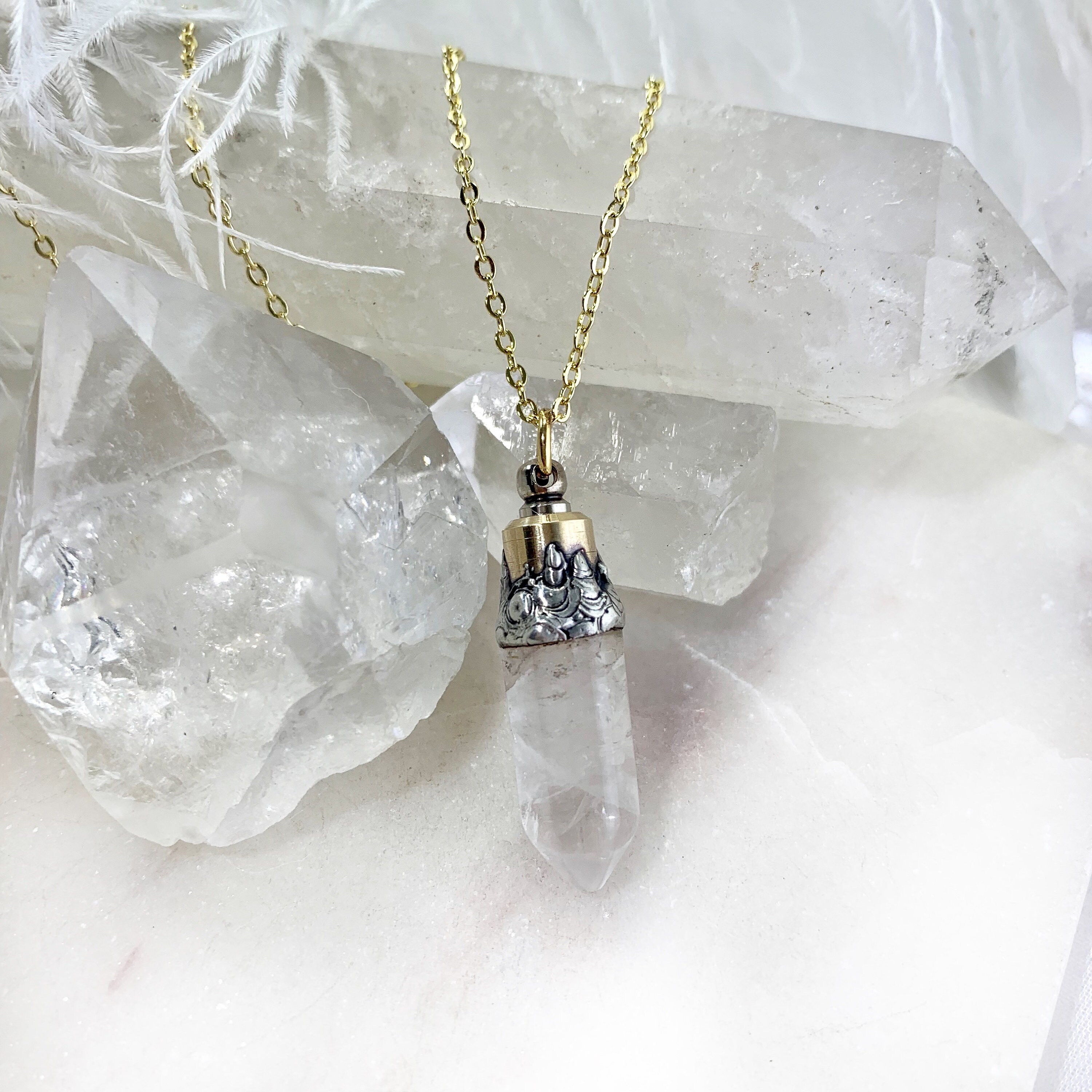 Urn Necklace, Quartz Point Cremation Necklace, Cremation Jewelry, Mem…