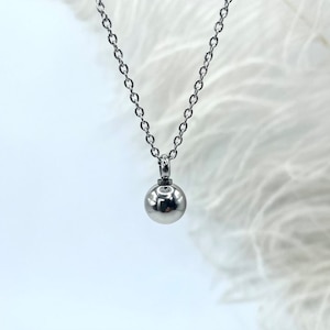 Silver Ball Cremation Urn Necklace: Stainless Steel Memorial Jewelry