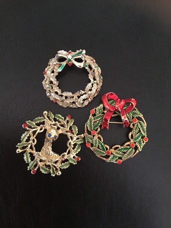 Signed Gerry's group of 3 Christmas Wreath Brooche