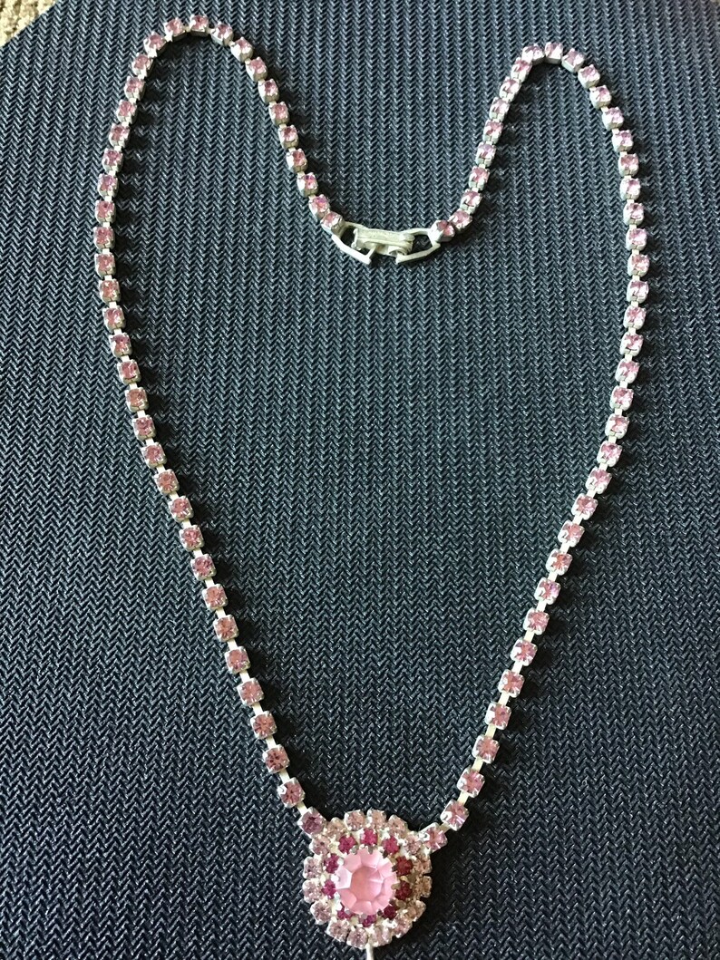 Vintage Pink Rhinestone Necklace Etsy