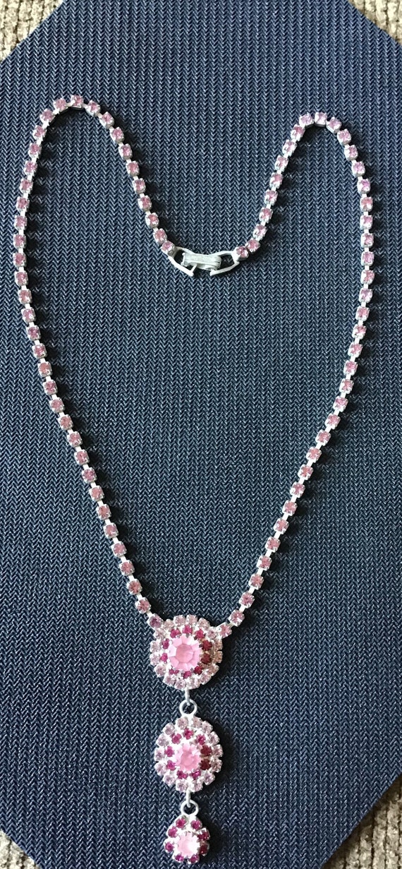 Vintage pink rhinestone necklace - image 3
