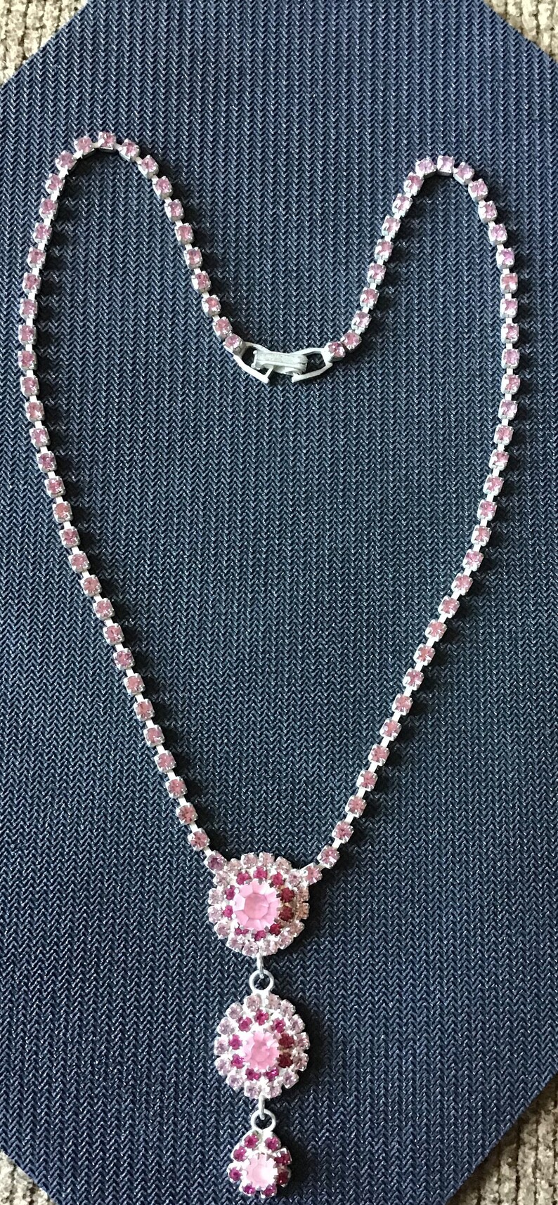 Vintage Pink Rhinestone Necklace Etsy