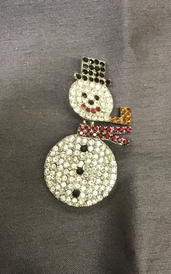 Rhinestone Snowman with pipe brooch