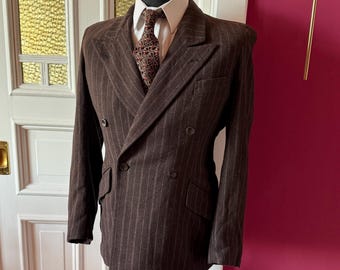 Double Breasted Belted Back Jacket - 1930s / 1940s - Brown