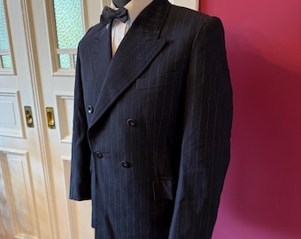 Size 34/36 Vintage 1930s Double Breasted Belt Back Striped Jacket