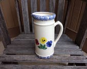 Vintage Crock Shop Floral Pansey Pitcher Tall Country Flowered Vase Made in Santa Ana, CA USA