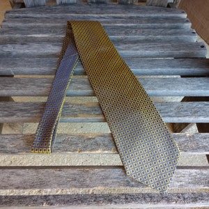 Vintage Valerio Garati Silk Necktie Gold and Navy Blue Metallic Hand Made Necktie 100% Silk Made in Korea
