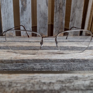 Oleg Cassini Brown Semi-Rimless Wire Metal Eyeglasses with Nose Pads (Frames Only) Retro Vintage Italian Designer Glasses Made in Italy