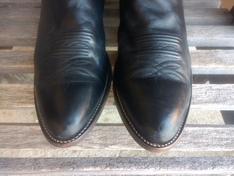 Vintage Justin Black Men/'s Leather Cowboy Boots Retro Western Wear Genuine Leather Uppers and Soles Pull On Boots Size 15 D Made in Mexico