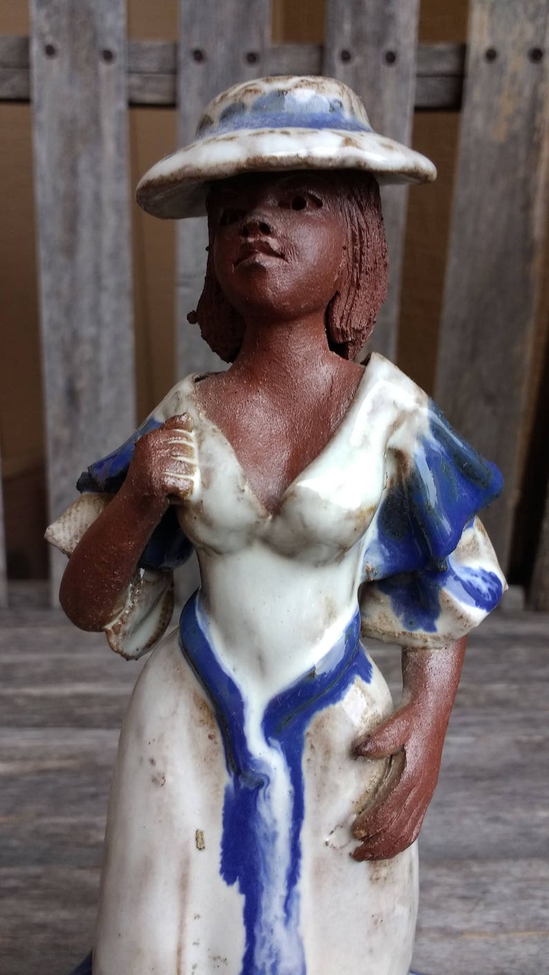 Vintage Jamaican Folk Art Enameled Clay Pottery Figurine Etsy