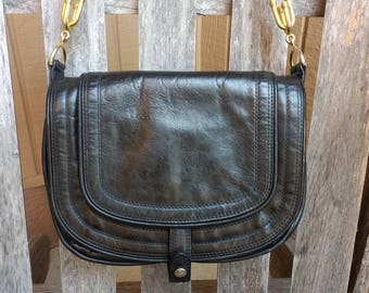 Vintage Le Faune Black Leather Shoulder Bag Florida 925 Shoulder Bag Handbag Purse Made in Argentina
