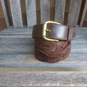 Vintage Brown Genuine Leather Braided Belt Length 39&quot; to 42&quot; Made in Mexico