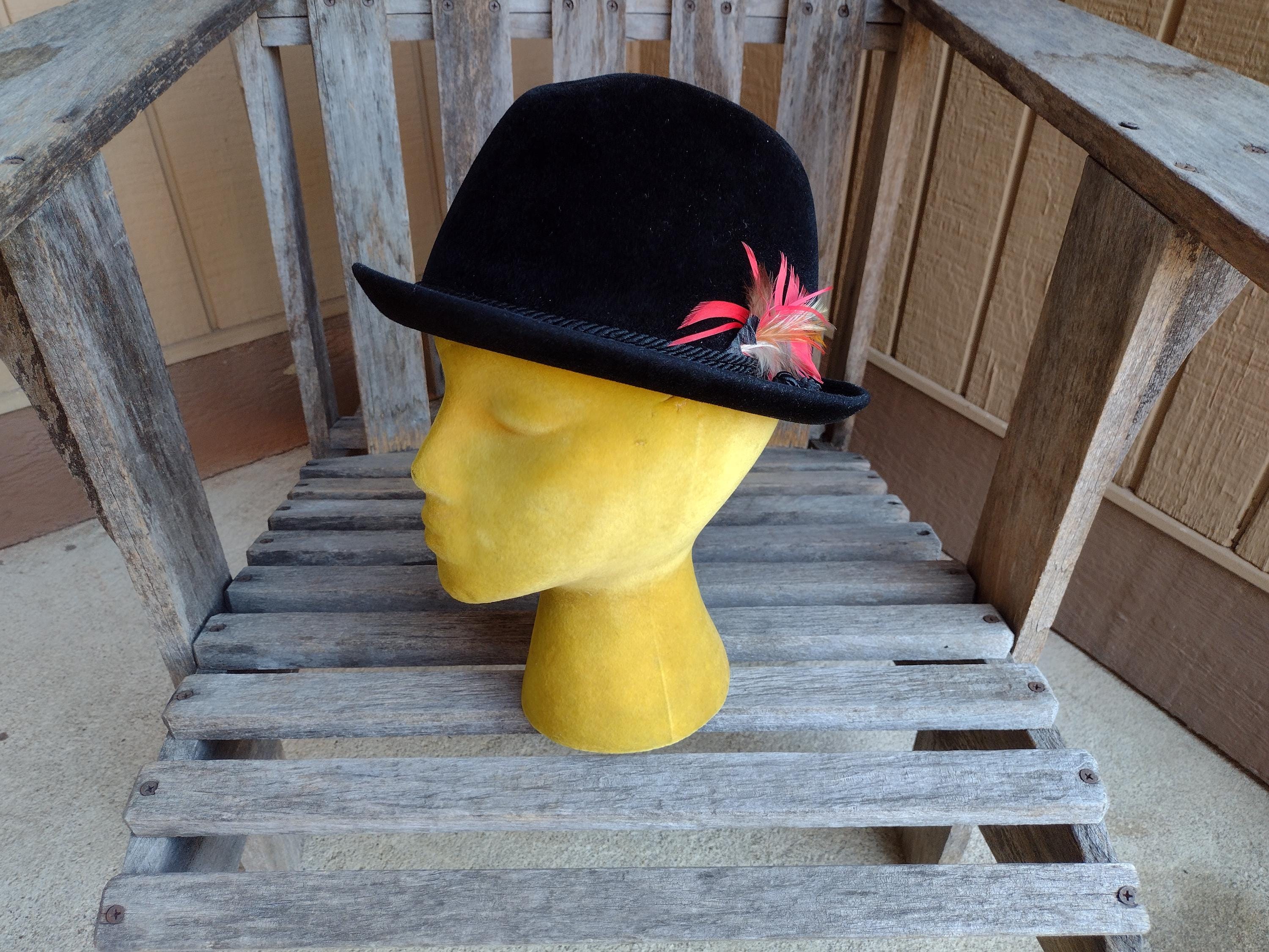 Riviera Black Velvet Bowler Hat with Feather Band Velvet Bowler Hat - Etsy main image 3