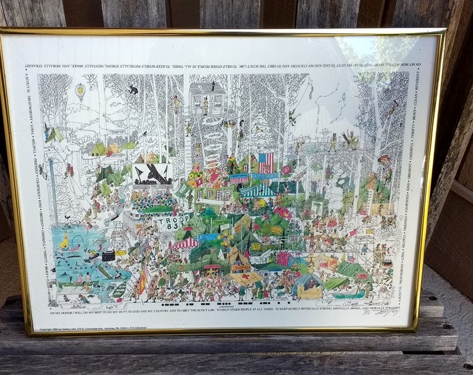 Vintage B. Johnson Signed Boy Scout Jamboree Giclee Print Bruce Johnson