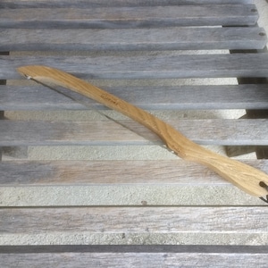 Vintage Wood Bread Slicer Knife with Serrated Steel Metal Blade Retro Home Made Bread Cutter Signed Made in Quebec Canada