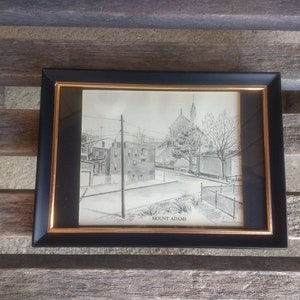 Vintage Mount Adams Art Print Black and White Cincinnati Ohio Home Decor Framed and Matted Year 1970