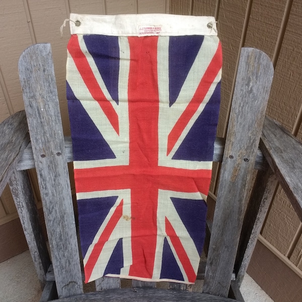 Rare Antique J J Turner & Sons Royal Union Flag of Canada Union Jack Flag Manufacturers Limited Size 24" x 11" Made in Peterborough ONT