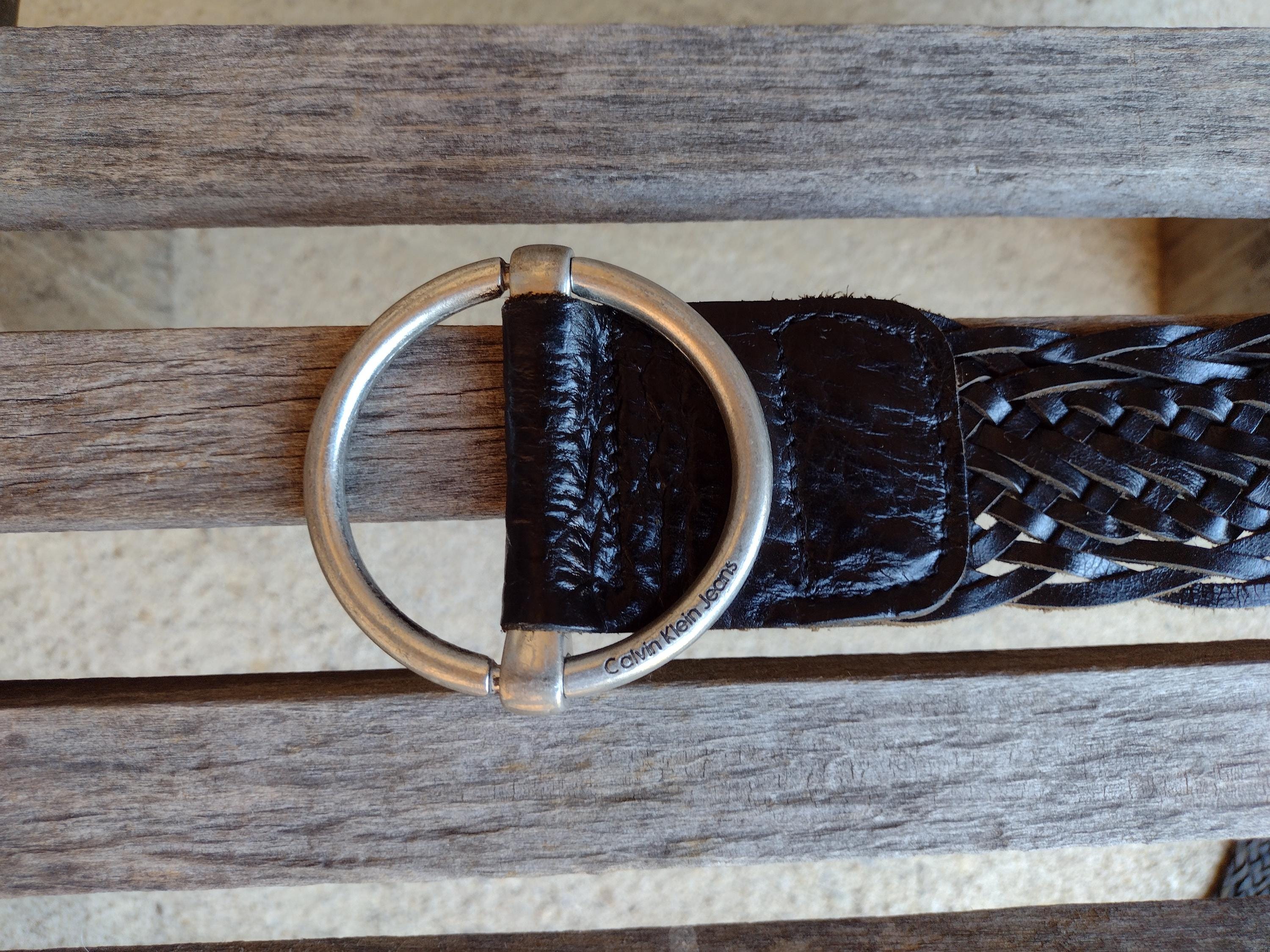 Calvin Klein Black Woven Leather Belt With Round Silver O 