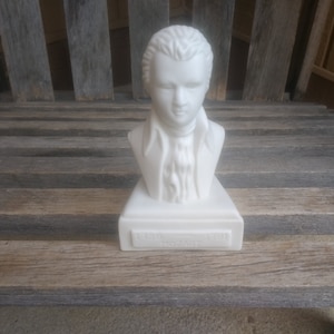 Vintage Wolfgang Amadeus Mozart White Porcelain Bisque Bust Statue Retro Classical Composer Decor Maker Willis Music Co