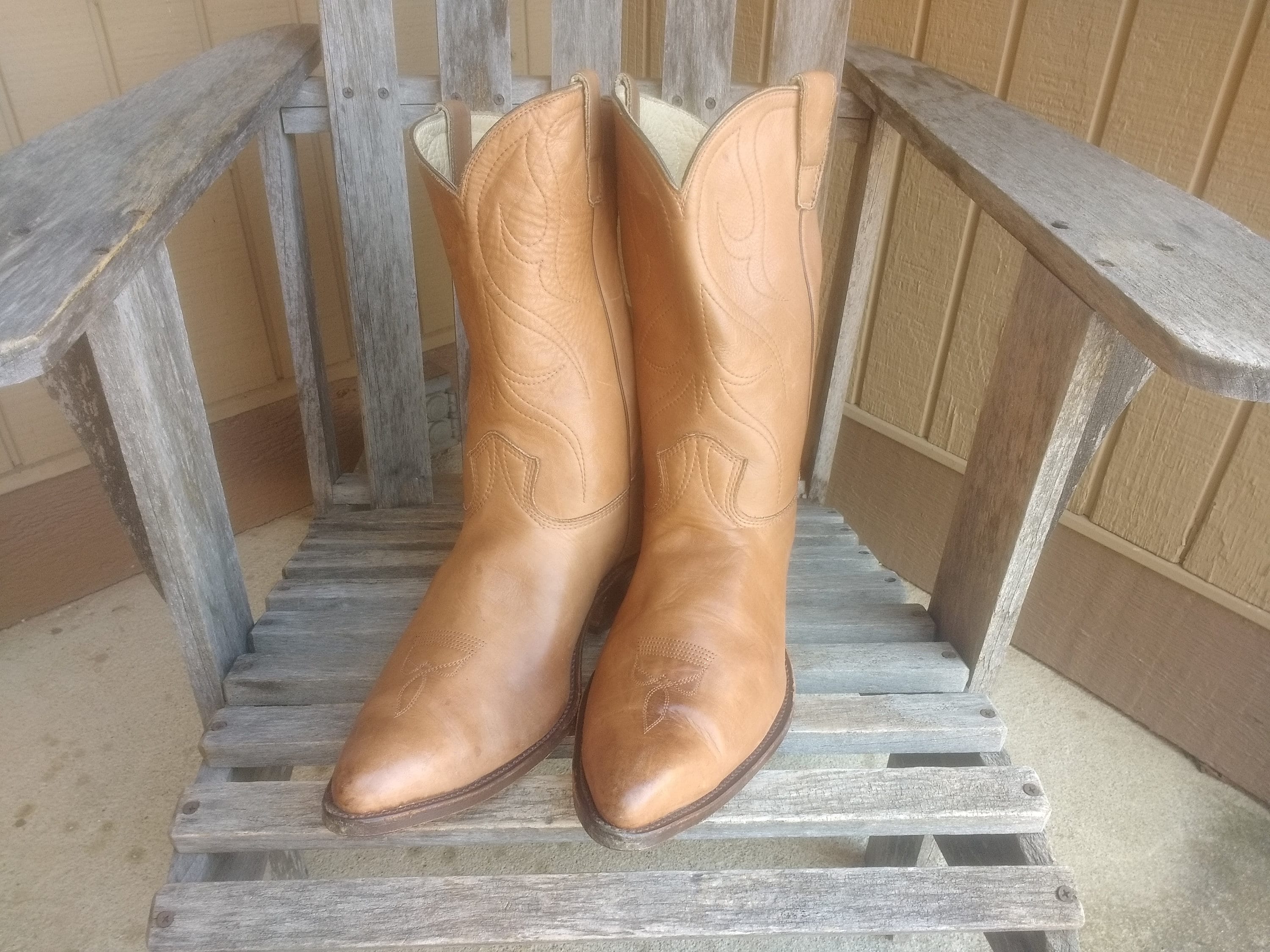 Vintage Brown Leather Men's Cowboy Boots Retro Western Etsy