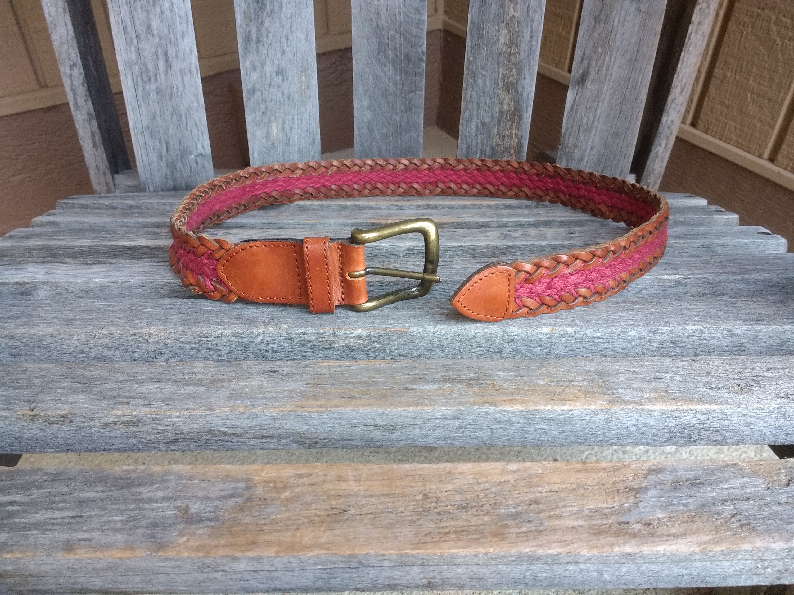 Vintage Fossil Brown Braided Leather Belt Single Prong  display picture 2