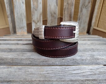 Bull Hide Belts ブラウンレザーベルト エンボス加工シルバーメタル