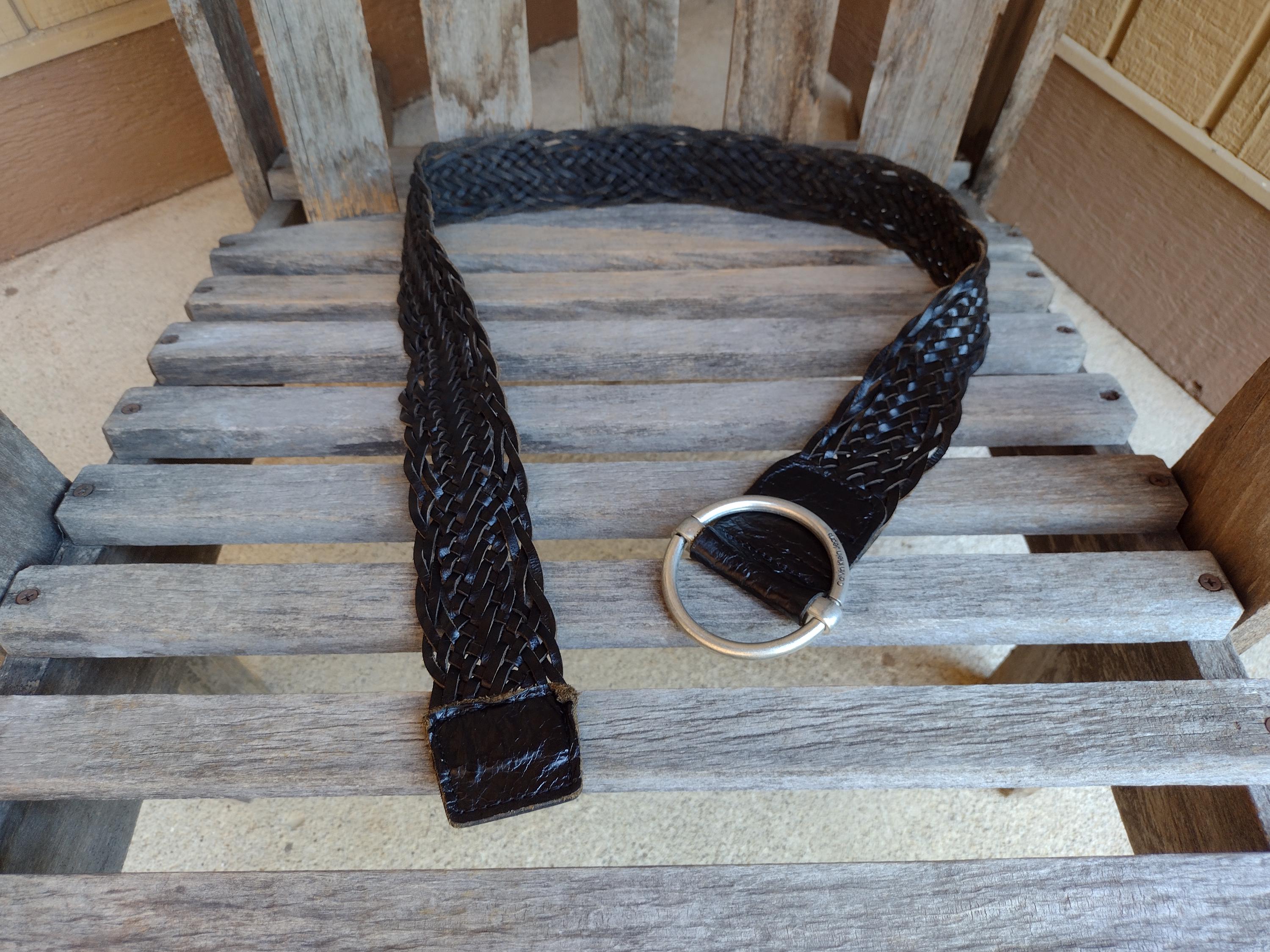 Calvin Klein Black Woven Leather Belt With Round Silver O  display picture 3