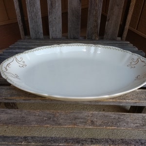 Vintage OPCO Syracuse China Dining Platter Serving Dish with Pink Green Floral Trim and Gold Accent Size 15&quot; x 10&quot;