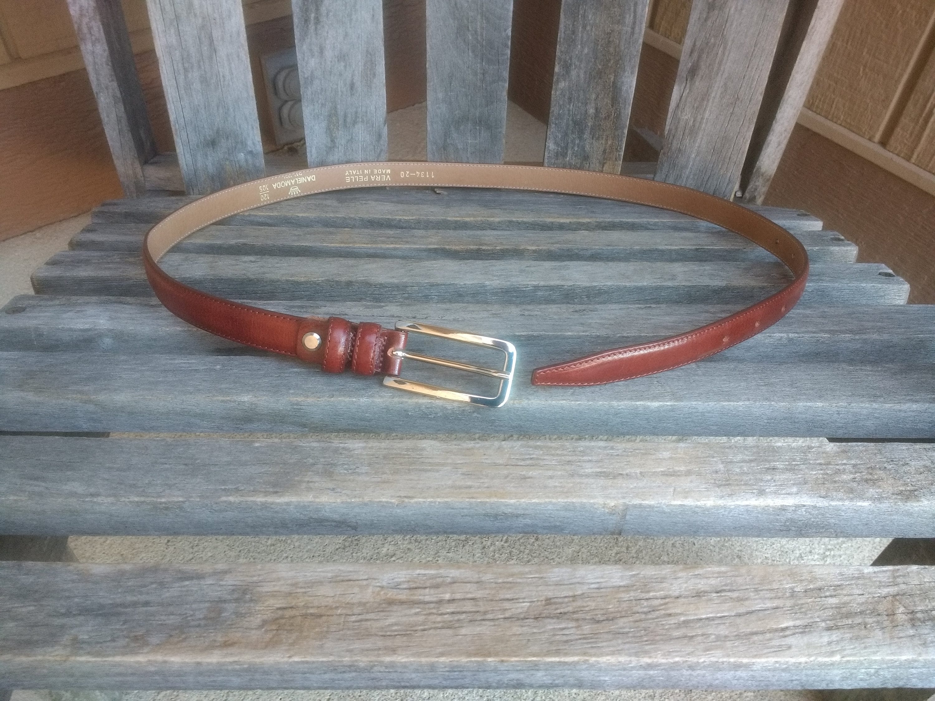 Vintage Vera Pelle Brown Leather Belt With Silver Prong 
