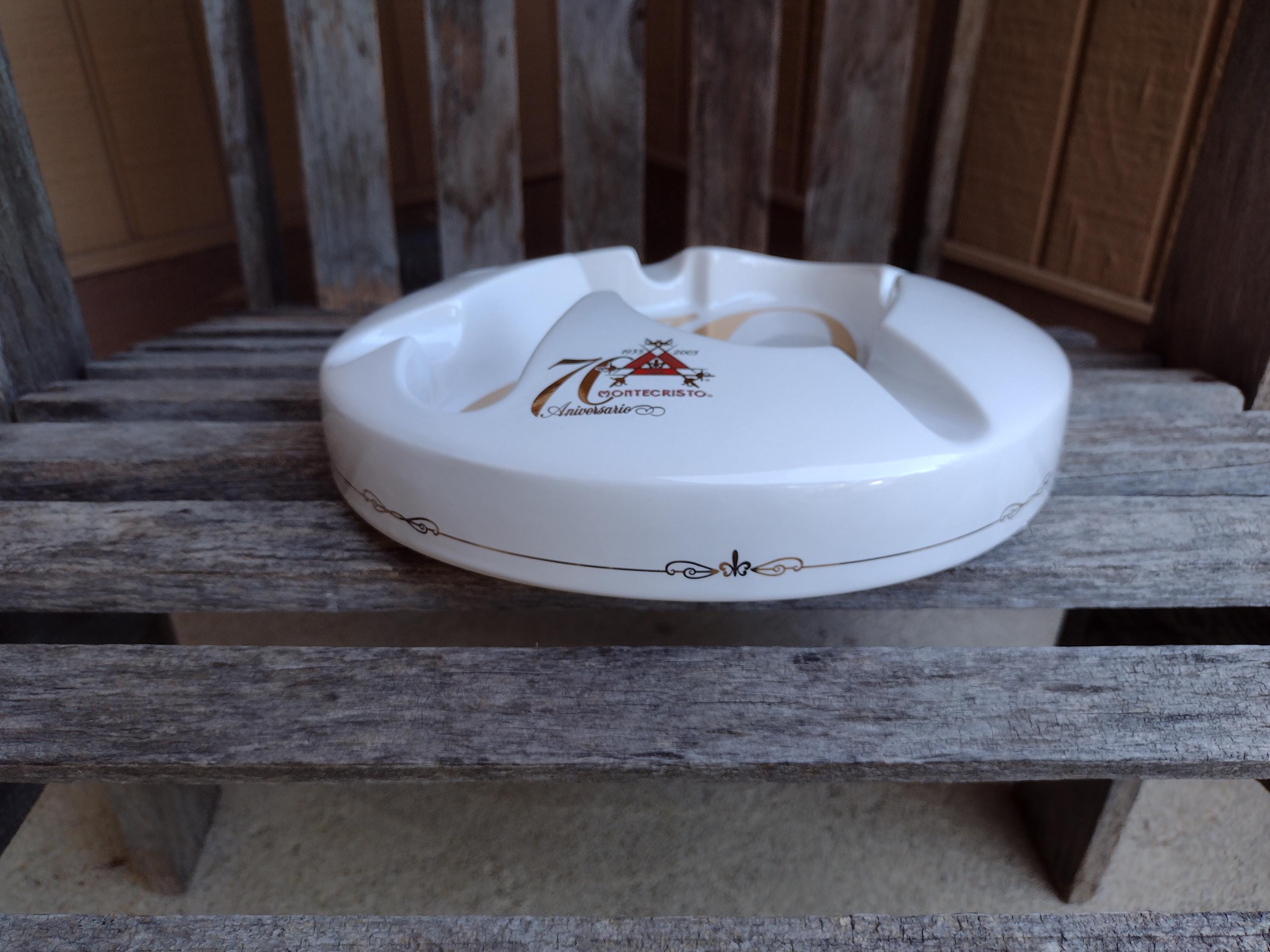 Montecristo White Ceramic Cigar Ashtray With Gold Accents