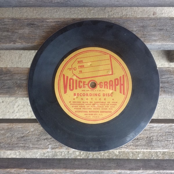 Vintage Voice-O-Graph Recording Disc Retro Phonograph Record Disc 78 RPM by International Mutoscope Corp Made in Long Island City NY USA