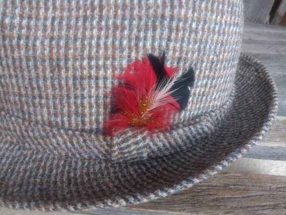 Vintage Harris Tweed Wool Fedora Hat with Red Fea… - image 6