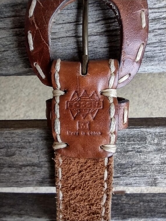 Fossil Brown Distressed Leather Belt With Beads and  display picture 3