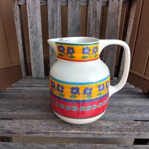 Vintage Vista Alegre Blue Flowers Pitcher Large Floral Pitcher Year 1996 Made in Portugal