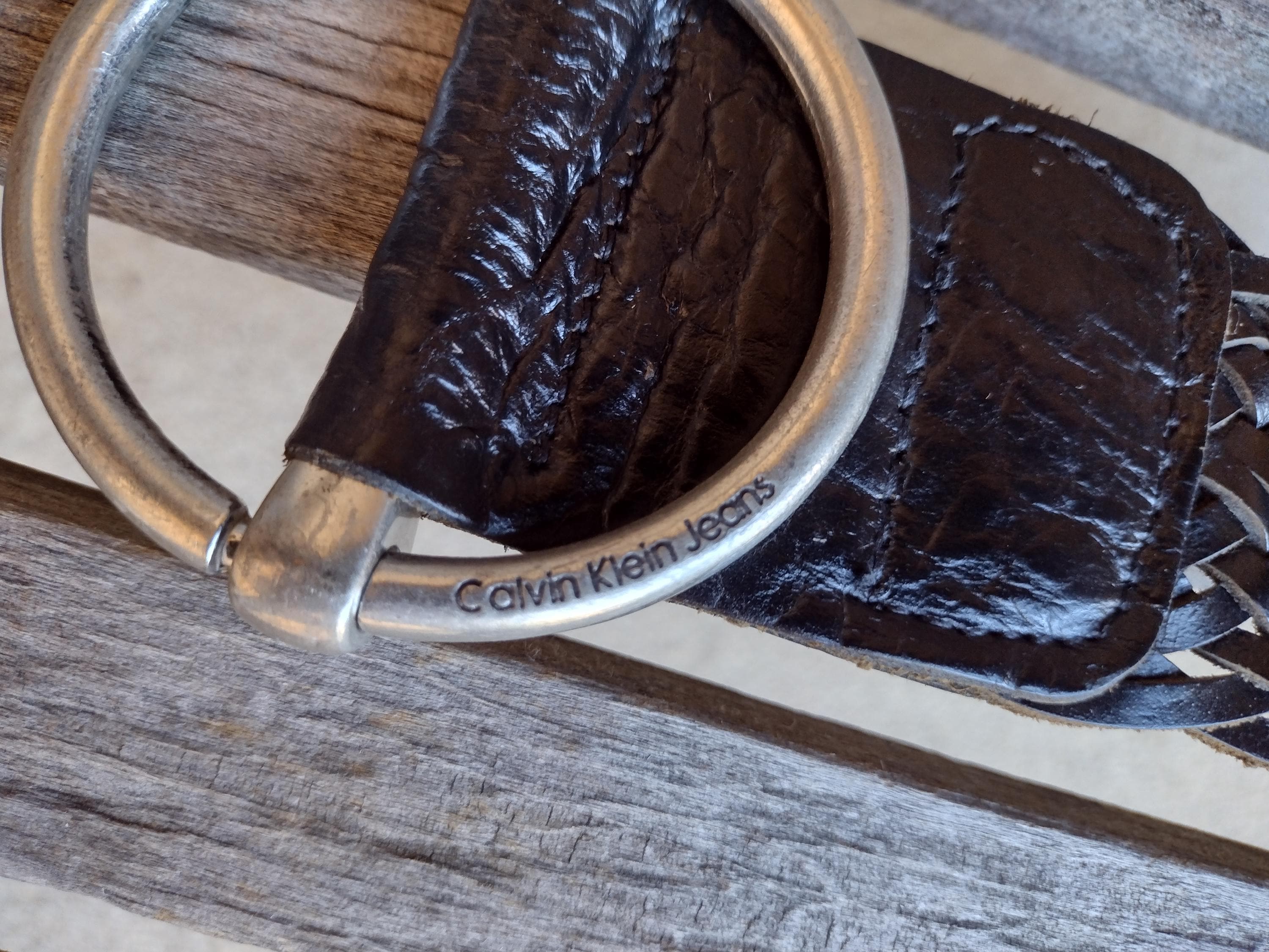 Calvin Klein XL Black Woven Braided Leather Belt Wide Round Silver Buckle Boho Calvin Klein Black Woven Leather Belt With Round Silver O  main image 3