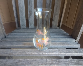 Vintage Pasabahce Floral Glass Vase Turkish Quality Glass Retro Home Decor Height 8&quot; Made in Turkey