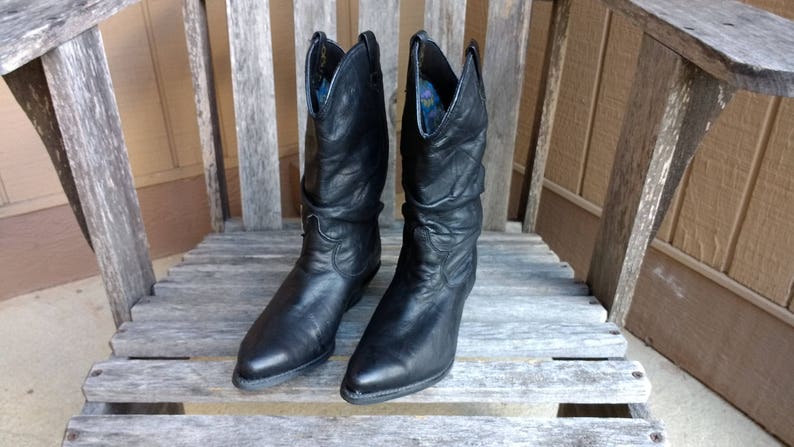 black leather cowgirl boots