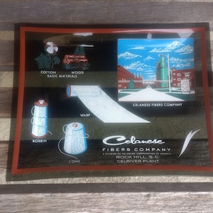 Vintage Celanese Fibers Company Commemorative Smoked Glass Dish Retro Catawba River Decorative Souvenir Plate