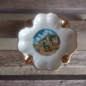 Vintage Monaco-Palais du Prince Porcelain Ashtray with Gold Trim Retro Prince&#39;s Palace of Monaco Souvenir