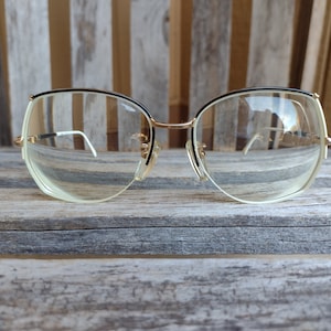 Black and White with Gold Accents Semi-Rimless Eyeglasses (Frames Only) Retro Vintage Metal and Plastic Glasses Made in Japan
